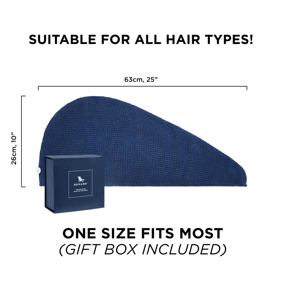 Dock & Bay Turban Hair Towel - for Home & The Beach - Super Absorbent, Quick Dry - Classic - Nautical Navy, One Size